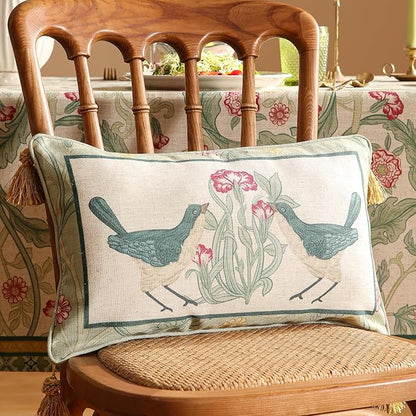 patdrea Designer Pack of 2 Rectangle Throw Pillow Covers,French Vintage Rustic Linen with Green Floral Pattern Pillows Cover,Decorative Lumbar Pillowcases Cushion for Bed Living Room,12"x20"