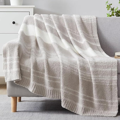 WRENGONGE Taupe Throw Blanket, 60x80 Soft Cozy Striped Throw Blankets for Couch, Sofa, Bed, Travel, Lightweight Fluffy Warm Plush Decorative Blankets for Women, Men,Kids Gift