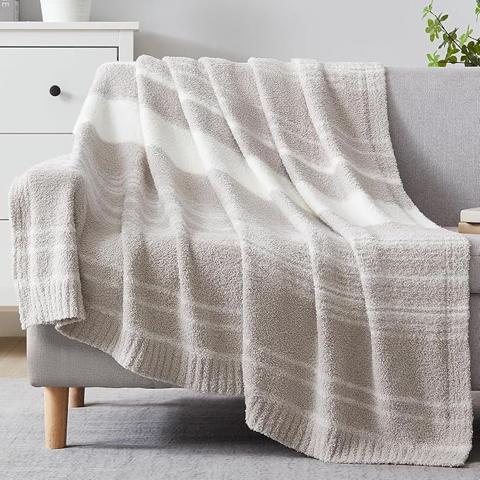 WRENGONGE Taupe Throw Blanket, 50x70 Soft Cozy Striped Throw Blankets for Couch, Sofa, Bed, Travel, Lightweight Fluffy Warm Plush Decorative Blankets for Women, Men,Kids Gift