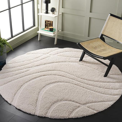 SAFAVIEH Florida Shag Collection Area Rug - 6'7" Round, Creme & Creme, Non-Shedding & Easy Care, 1.2-inch Thick Ideal for High Traffic Areas in Living Room, Bedroom (SG471-1111)