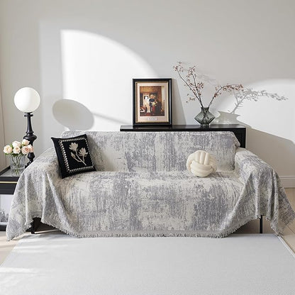 MEETSKY Boho Couch Cover for 2 Cushion Couch Sofa, Chenille Sofa Cover for Sectional Sofa, Modern Khaki Abstract Jacquard Sofa Covers Washable Sofa Slipcover for Pets Friendly, 91" X118", Light Grey