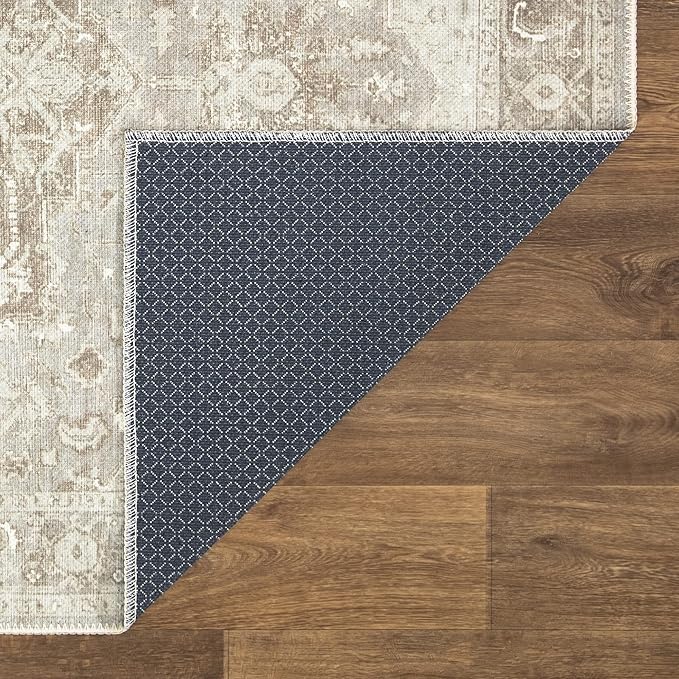 Bloom Rugs Washable Non-Slip 4' x 6' Rug - Beige/Gray Traditional Area Rug for Living Room, Bedroom, Dining Room, and Kitchen - Exact Size: 4' x 6'
