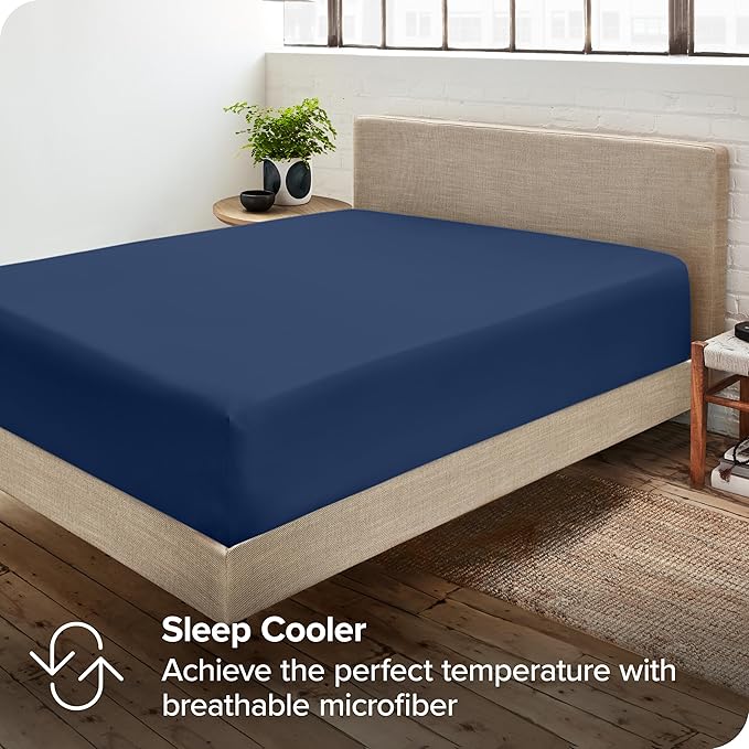 Bare Home 2-Pack Fitted Bottom Sheets Twin XL - Premium 1800 Ultra-Soft Wrinkle Resistant Microfiber - Deep Pocket (Twin XL, Dark Blue)