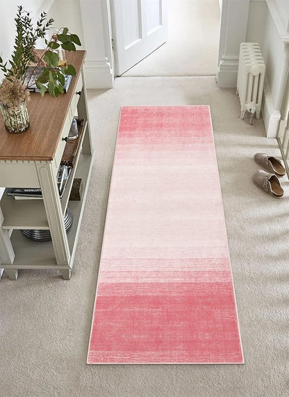 Wonnitar Washable Pink Rug Runners 2x6, Modern Ombre Bathroom Runner Rug, Contemporary Non-Slip Hallway Runner, Gradient Bedroom Girls Carpet Runner for Laundry Room Bath (Pink, 2'x6')