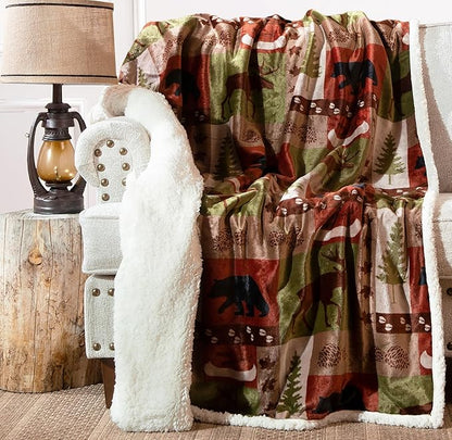 CARSTENS, INC. Ultra Premium Super Soft Plush Sherpa Fleece Oversized Throw Blanket 54" x 68", Patchwork Lodge