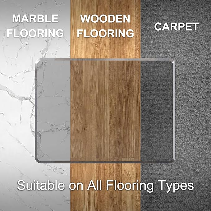 Beveled Edge Irregular Office Chair Mat for Carpet or Hardwood Floor Crystal Grey 48" x 60" for a Smooth Glide and Easy Roll On/Off, Heavy Duty and Non-Slip Floor Chair Mat