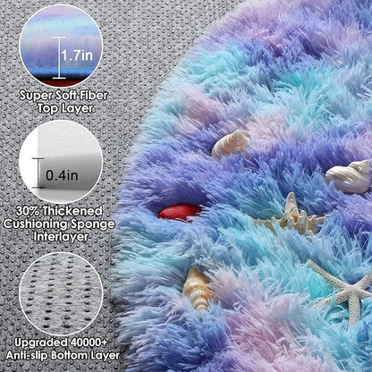 ONASAR Rainbow Round Area Rugs 6ft, Fluffy Soft Bedroom Circle Rug for Kids Girls Boys Teen Room, Plush Shaggy Floor Carpet Mats for Dorm Nursery Living Room Playroom Home Decor Aesthetic