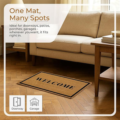 Coir Door Mats 17" X 30", Non-Slip Sturdy, PVC Backed Heavy Duty, Easy to Clean, Ideal for Door Entrance, Patio, Porch, Backyard, Garages, Welcome with Border