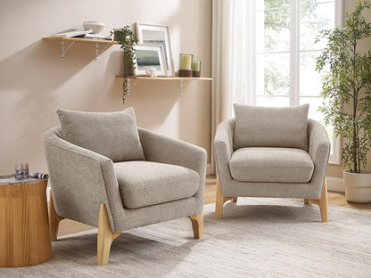 VANOMi 32" Living Room Chairs, Comfy Chair for Bedroom with Thick Cushion, Sharpe Arm Chair for Reading, Office, Apartment, Camel