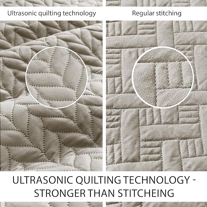 IR Imperial Rooms California King Quilt Bedding Set Size (118"x106") + 2 Pillow Shams (20" x 36"+ 2") - 3 Pcs All Season Reversible Microfiber Coverlet Embossed Quilt Bedspread (Beige)