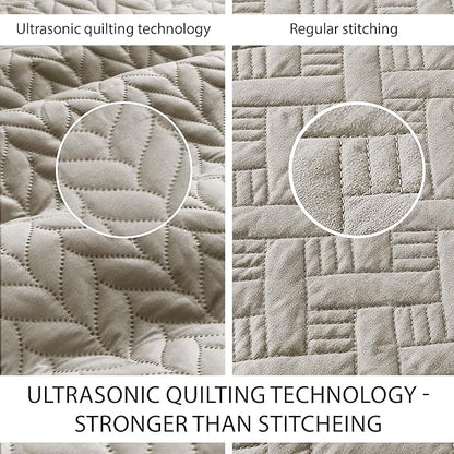 IR Imperial Rooms California King Quilt Bedding Set Size (118"x106") + 2 Pillow Shams (20" x 36"+ 2") - 3 Pcs All Season Reversible Microfiber Coverlet Embossed Quilt Bedspread (Beige)
