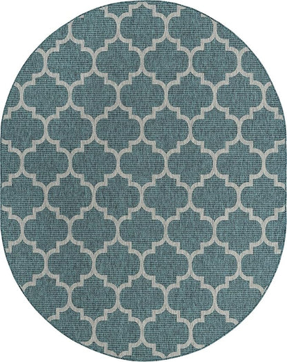 Unique Loom Outdoor Trellis Collection Area Rug (7' 10" x 10' Oval, Teal/ Gray)