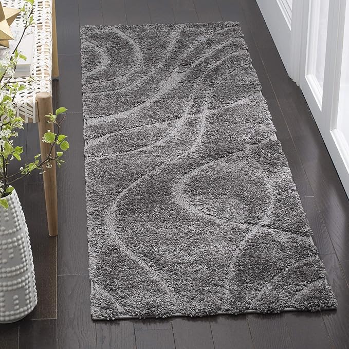 SAFAVIEH Florida Shag Collection Runner Rug - 2'3" x 11', Grey & Grey, Non-Shedding & Easy Care, 1.2-inch Thick Ideal for High Traffic Areas in Living Room, Bedroom (SG471-8080)