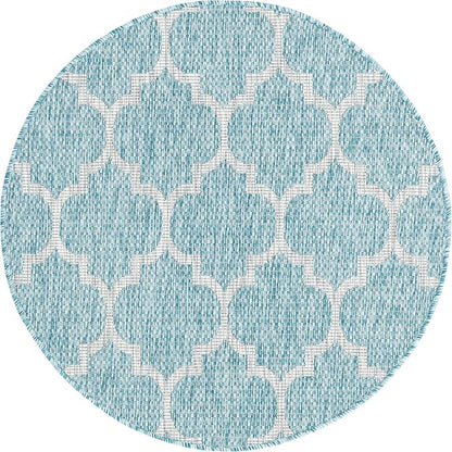 Unique Loom Trellis Collection Area Rug-Lattice Design, Moroccan Inspired for Indoor/Outdoor Décor, 3 ft 3 in x 3 ft 3 in Round, Aquamarine/Gray