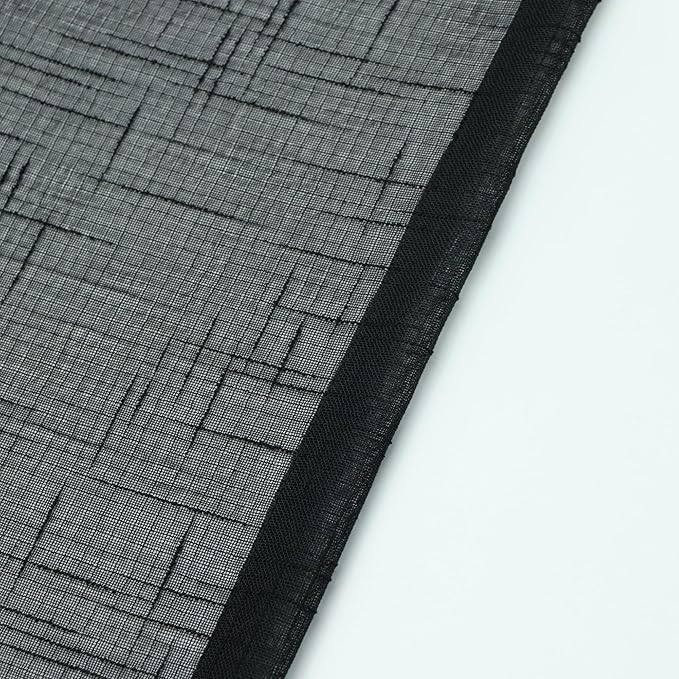 Sheer Curtains Faux Linen Semi Voile Light Filtering Drapes Pair for Bedroom Living Room, Set of 2 Grommet Top Window Curtain Panels (Each 54 x 63 Inch,Black)