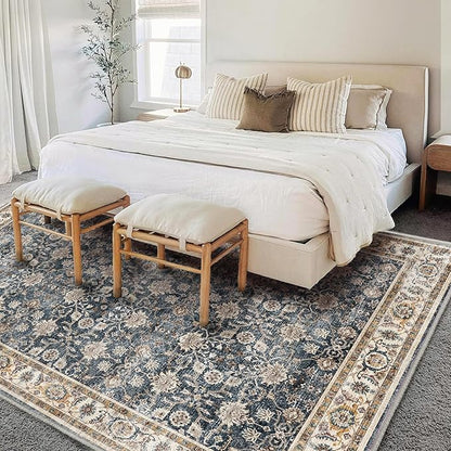 Washable Area Rug 10'x14' Boho Design Non-Shedding Easy Care Ideal for High Traffic Areas in Living Room Bedroom Office Coffee Table Kitchen Large Carpet