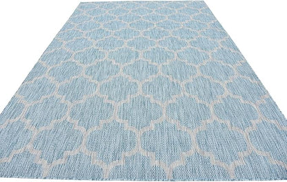 Unique Loom Outdoor Trellis Collection Area Rug (7' 1" x 10' Rectangle, Aquamarine/ Gray)