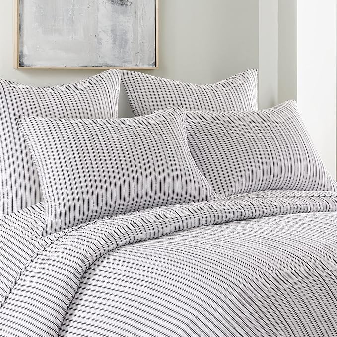 Levtex Home Tobago Stripe Charcoal Reversible King/Cal King Quilt Set (106x92in) and 2 Pillow Shams (36x20in) - Striped - Charcoal - Cotton King Size Quilt Bedding Set - Lightweight Soft Pre-Washed