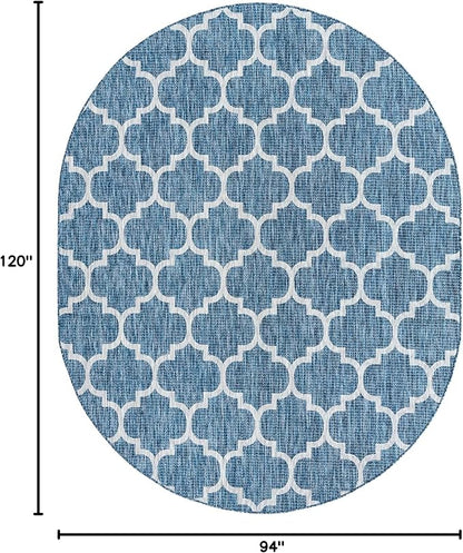 Unique Loom Outdoor Trellis Collection Area Rug - Trellis (Oval 7' 10" x 10' 0", Navy Blue/ Ivory)