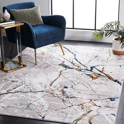 SAFAVIEH Area Rug 8x10 - Amelia Collection - Large - Grey & Blue Gold, Modern Design, Non-Shedding & Easy Cleaning, Ideal for Living Room, Bedroom, Office, Dining Space (ALA293M)