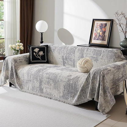 MEETSKY Couch Cover Boho Sofa Covers Couch Covers for 3 Cushion Couch Sofa Pet Friendly, Abstract Geometric Washable Sofa Slipcover for Sectional Sofa Cover with Tassel, 91" x 134", Light Grey
