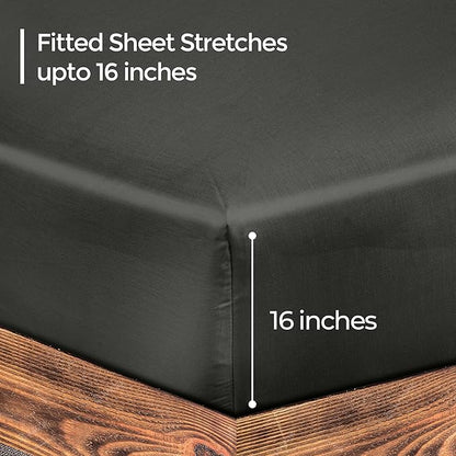 ROYALE LINENS 300 Thread Count 100% Long Staple Combed Cotton Fitted Sheet King - Super Soft Deep Pocket Bottom Sheet - Fitted Sheets Only - Elastic Sheets (King, Black)