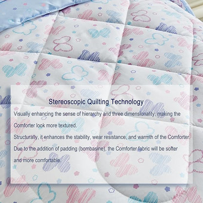 JHXHMX Butterfly Toddler Bedding Set for Girls,4 Pieces Bed-in-a-Bag Toddler Bed Set,Soft Crib Comforter Sheet Set Including Comforter,Fitted Sheet,Flat Sheet and Pillowcase-White