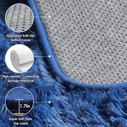 ONASAR Navy Area Rugs for Bedroom Living Room, Washable 4x6 Blue Fluffy Indoor Bedside Floor Rug, Ultra Soft Plush Furry Fuzzy Shaggy Carpet for Nursery Kids Boys Teen Dorm Home Decor Aesthetic