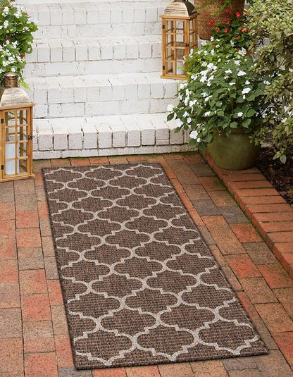 Unique Loom Outdoor Trellis Collection Area Rug (2' x 6' 1" Runner, Brown/ Ivory)