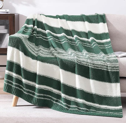 WRENGONGE Dark Green Throw Blanket, 50x70 Soft Cozy Striped Throw Blankets for Couch, Sofa, Bed, Travel, Lightweight Fluffy Warm Plush Decorative Blankets for Women, Men,Kids Gift