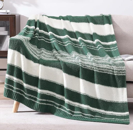 WRENGONGE Dark Green Throw Blanket, 50x70 Soft Cozy Striped Throw Blankets for Couch, Sofa, Bed, Travel, Lightweight Fluffy Warm Plush Decorative Blankets for Women, Men,Kids Gift