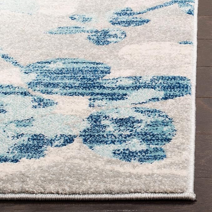 SAFAVIEH Evoke Collection 2'2" x 9' Grey/Light Blue EVK236J Floral Non-Shedding Living Room Entryway Foyer Hallway Bedroom Runner Rug