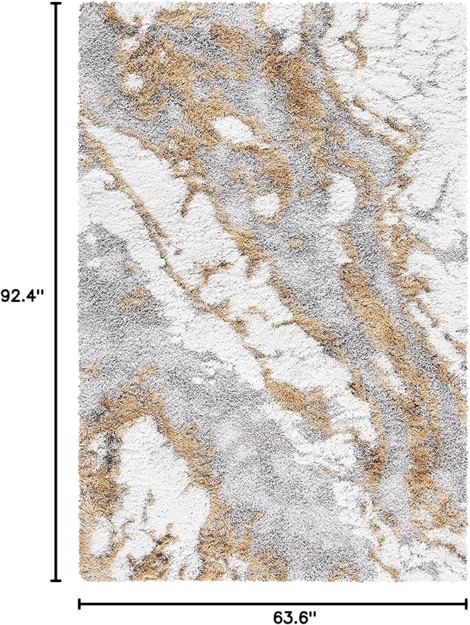 SAFAVIEH Horizon Shag Collection Area Rug - 5'3" x 7'7", Grey & Gold, Modern Abstract Design, Non-Shedding & Easy Care, 2.6-inch Thick Ideal for High Traffic Areas in Living Room, Bedroom (HZN890D)