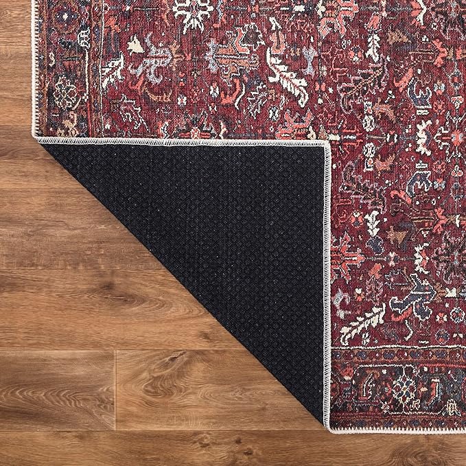 Bloom Rugs Washable Non-Slip 9' x 12' Rug - Burgundy Traditional Bordered Area Rug for Living Room, Bedroom, Dining Room, and Kitchen - Exact Size: 9' x 12'