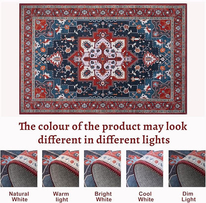 Tangsoo 2x6 Washable Runner Rug for Hallways, Non Slip Vintage Runner Rug, Soft Boho Low Pile Long Rug Runner, Print Distressed Red Carpet Runners for Kitchen Bedroom Entryway Living Room Oriental