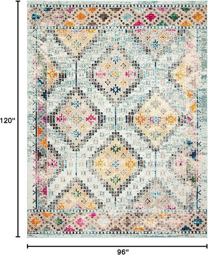 SAFAVIEH Area Rug 8x10 - Madison Collection - Large - Blue & Yellow, Boho Diamond Distressed Design, Non-Shedding & Easy Cleaning, Ideal for Living Room, Bedroom, Office, Dining Space (MAD418K)