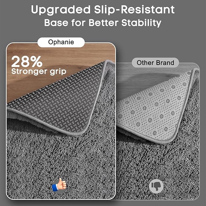 Ophanie 2x10 Runner Rug for Hallway, Upgrade Non-Slip Fluffy Soft Bedside Rugs, Bedroom Living Room Grey Shaggy Gray Carpet for Kids Girls Boys Dorm Nursery Home Decor Aesthetic