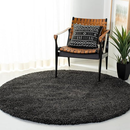 SAFAVIEH Milan Shag Collection 5'1" Round Dark Grey SG180 Solid Non-Shedding Living Room Bedroom Dining Room Entryway Plush 2-inch Thick Area Rug