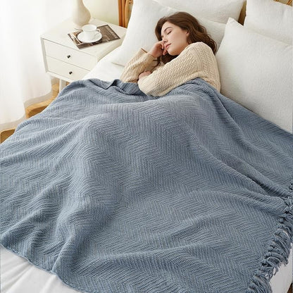 BATTILO HOME Bluish Grey Chenille Throw Blanket for Couch, Knit Throw Blanket,Super Soft Warm Home Decor Throw Blanket with Tassels for Bed,Sofa and Living Room,60" x 80"