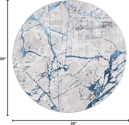 SAFAVIEH Amelia Collection Area Rug - 8' Round, Grey & Blue, Non-Shedding & Easy Cleaning, Ideal for Living Room, Bedroom, Dining Space (ALA293F)