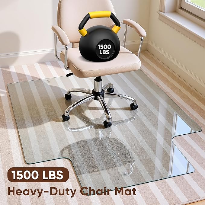 Antok Irregular Tempered Glass Chair Mat, 36"x48" Office Chair Mat for Carpet & Hardwood Floors, Heavy Duty 0.2" Desk Chair Mat for Smooth Rolling at Home or Office