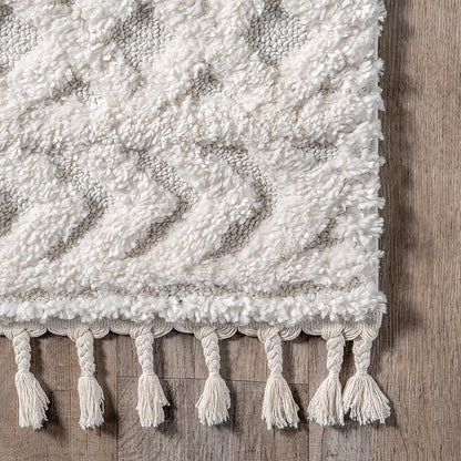 nuLOOM Akia Lattice High/Low Tassel Area Rug, 9x12, Beige
