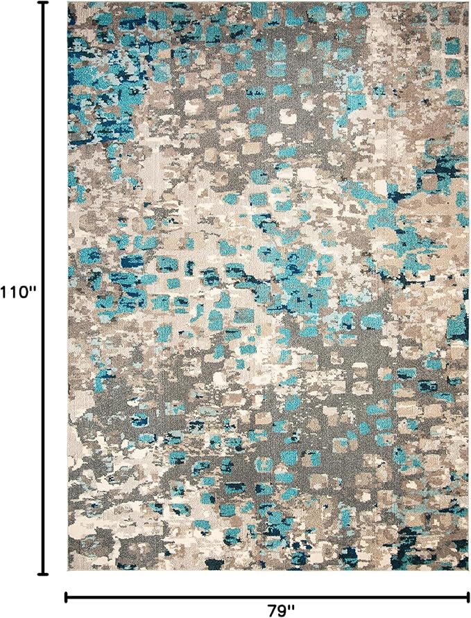 SAFAVIEH Monaco Collection Area Rug - 6'7" x 9'2", Grey & Light Blue, Boho Chic Abstract Watercolor Design, Non-Shedding & Easy Care, Ideal for High Traffic Areas in Living Room, Bedroom (MNC225E)