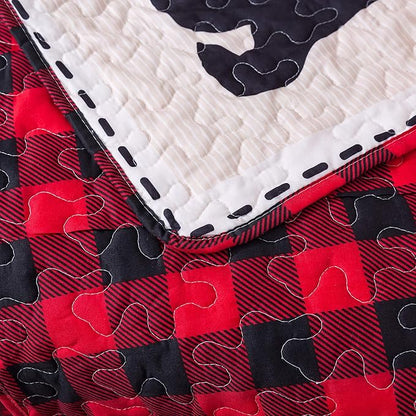 Soul & Lane Into The Woods 50" x 60" Farmhouse Throw Blanket: Bear Cabin Comforter, Plaid Quilt Blanket, Country Lap Quilted Throw, Buffalo Check Bear Coverlet, Christmas Buffalo Check Bedding