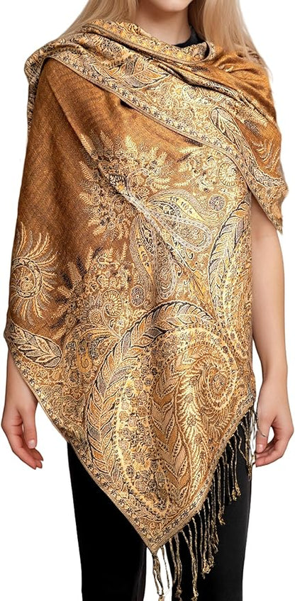 Achillea Big Paisley Pashmina Shawl Wrap for Women – Elegant Scarf for Weddings, Evening Dresses, Festivals & Daily Wear