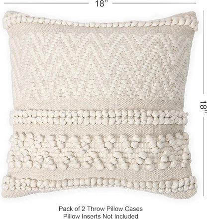 REDEARTH · Tufted Throw Pillow Cushion Covers - Boho Textured Woven Decorative Cases Set for Couch, Sofa, Bed, Farmhouse, Chair, Patio, Car - 100% Cotton (18x18 ; Boho Chic Natural) Pack of 2