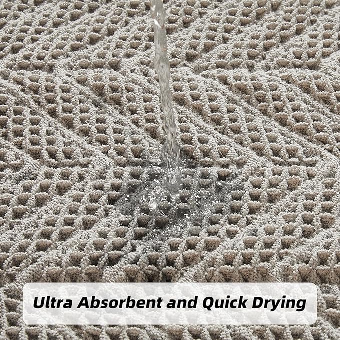 Boho Bath Mat BathDecor Rugs,Upgraded Waffle Bath Mat,Super Absorbent Non Slip Bath Carpet,Machine Washable Bath Rugs, Quick Dry Shower Mats, Ultra Soft,Gray,24" x 36"