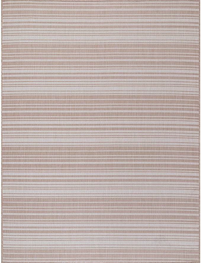 Stripe Outdoor Rug 8x10 Washable Outside Carpet for Indoor Patio Porch Waterproof Easy Cleaning Non Shedding Area Rugs Beige 8 x 10