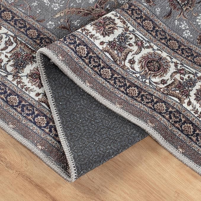 Bloom Rugs Washable Non-Slip 5' x 7' Rug - Slate Gray Traditional Oriental Area Rug for Living Room, Bedroom, Dining Room, and Kitchen - Exact Size: 5' x 7'
