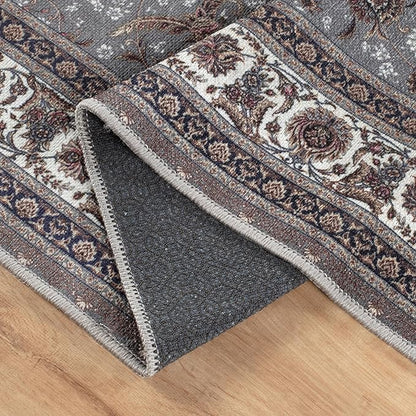 Bloom Rugs Washable Non-Slip 12 ft Runner - Slate Gray Traditional Oriental Runner for Entryway, Hallway, Bathroom, and Kitchen - Exact Size: 2.5' x 12'